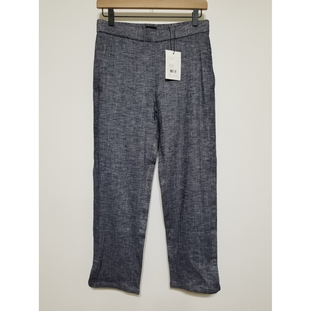 Theory Thorina Tierra Wash Linen Cropped Pants Deep Denim NWT Size 4 $285 - Picture 8 of 16